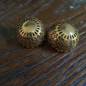Trifari vintage gold round dome clip earrings
